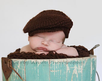 Newborn photo prop, Brown drivers/ golf  newborn hat, photography props, newborn boy, newborn knit hat, baby shower gift, gift for new baby