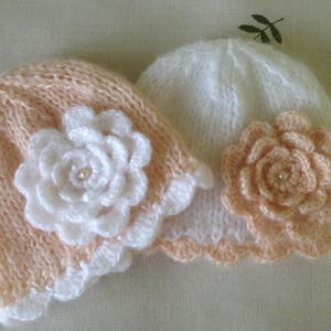 newborn beanie with a large flower, newborn girl beanie, newborn knit hat, newborn photo prop, baby coming home outfit, baby hospital hat image 5