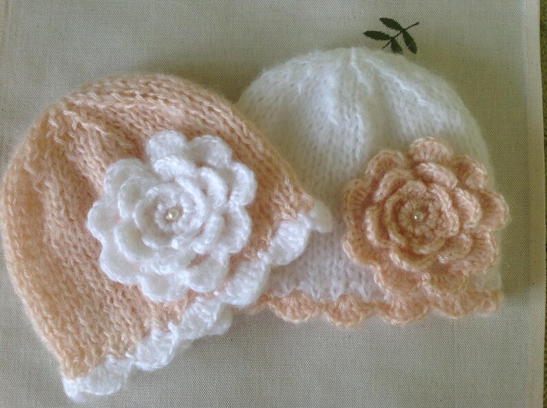 newborn beanie with a large flower, newborn girl beanie, newborn knit hat, newborn photo prop, baby coming home outfit, baby hospital hat image 5