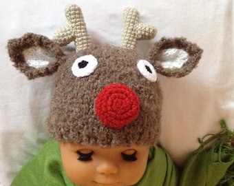 newborn photo prop, reindeer newborn hat, christmas newborn props, newborn knit hat, handmade newborn beanie, christmas gift for new baby