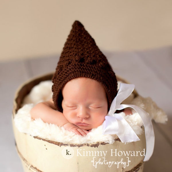 newborn hand knit bonnet, newborn photo prop, baby hat with a satin bow, newborn girl bonnet, baby coming home bonnet, baby hospital outfit