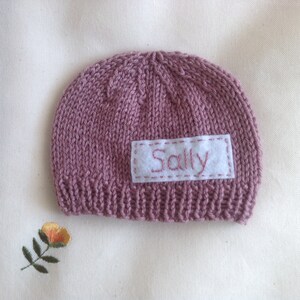 mauve newborn hat, personalized newborn hat, newborn girl, monogram baby hat, baby name beanie, newborn photo prop, baby coming home hat
