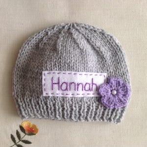 Newborn hat, newborn photo prop, grey newborn personalized hat, newborn girl, monogram baby hat, baby shower gift, name knit beanie