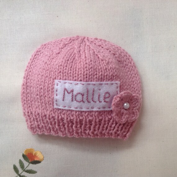 Personalized Pink Knit Newborn Hat, Monogram Beanie, Baby Photo Prop