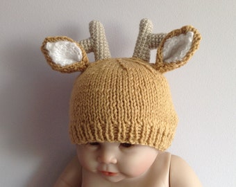 newborn photo prop, deer newborn/ baby hat, newborn knit hat, deer  baby hat, baby shower gift, halloween baby hat, Christmas baby gift hat