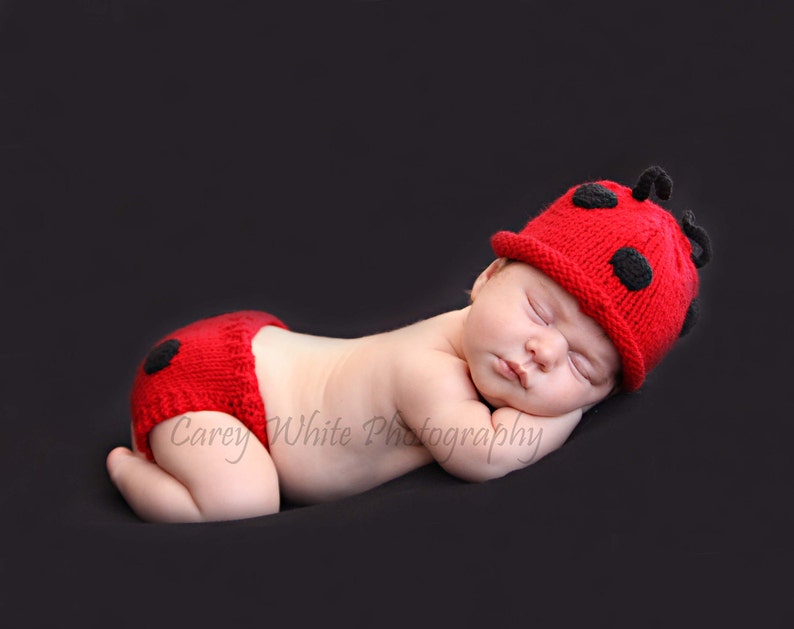 baby props newborn girl newborn knit hat newborn set Little lady bug newborn baby diaper cover and hat set Newborn photo prop