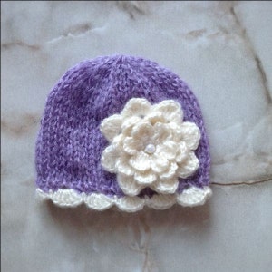 newborn beanie with a large flower, newborn girl beanie, newborn knit hat, newborn photo prop, baby coming home outfit, baby hospital hat image 10