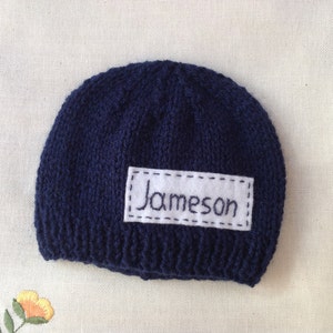 Newborn photo prop, navy blue newborn hat, personalized newborn hat, hat with name, newborn boy, monogram baby hat, baby coming home beanie