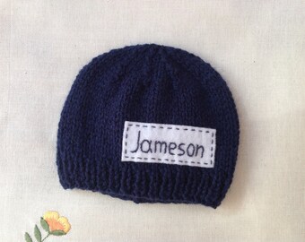 Newborn Navy Blue Hat: Personalized Monogrammed Baby Beanie