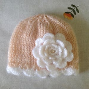 newborn beanie with a large flower, newborn girl beanie, newborn knit hat, newborn photo prop, baby coming home outfit, baby hospital hat image 4