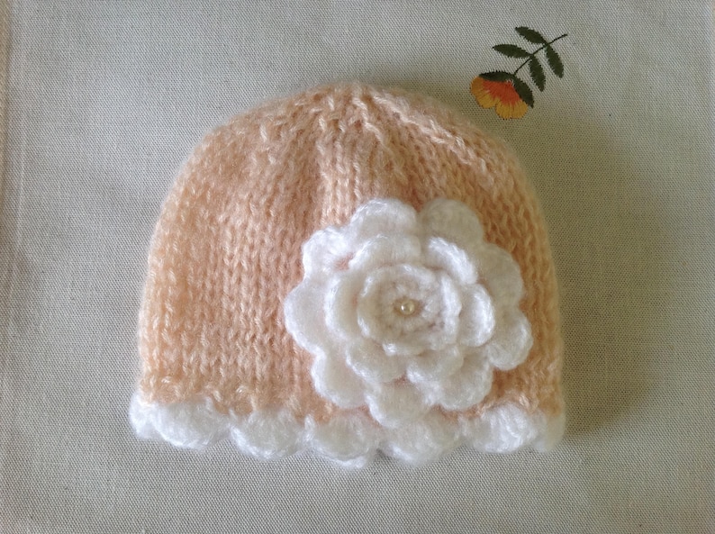 newborn beanie with a large flower, newborn girl beanie, newborn knit hat, newborn photo prop, baby coming home outfit, baby hospital hat image 4