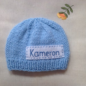 Newborn photo prop, blue newborn hat, personalized newborn hat, beanie with name, newborn hat, monogram baby hat, baby coming home outfit