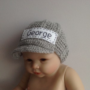 Newborn photo prop, grey newborn hat, personalized newborn hat, baby hat with name, newborn boy, monogram baby hat, baby coming home hat