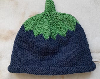 Handmade Knit Cotton Baby Blueberry  Beanie , Newborn Girl and Boy Hat, Newborn Photo Prop