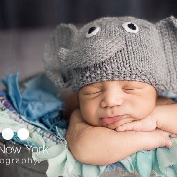 newborn hat, newborn photo prop,  newborn or baby knit elephant hat,  gray knit hat for boy and girl, baby coming home outfit, gift for baby