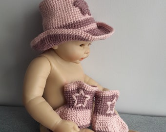 newborn baby cowboy crochet outfit, baby shower gift, Baby girl cowboy set hat and boots, Cowgirl baby photo prop, western baby costume