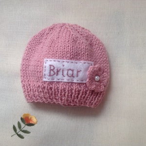 Newborn photo prop, pink newborn hat, personalized baby hat, monogram baby hat,  name knit hat, baby coming home outfit, baby hospital hat