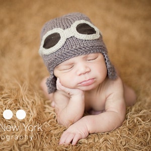 Newborn pilot aviator hat, newborn boy knit hat, newborn hat, baby knit hat, newborn photo prop, baby coming home outfit, baby hospital hat image 1