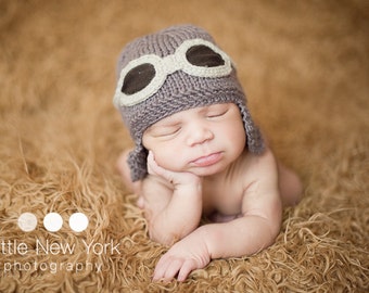 Newborn pilot aviator hat, newborn boy knit hat, newborn hat, baby knit hat, newborn photo prop, baby coming home outfit, baby hospital hat