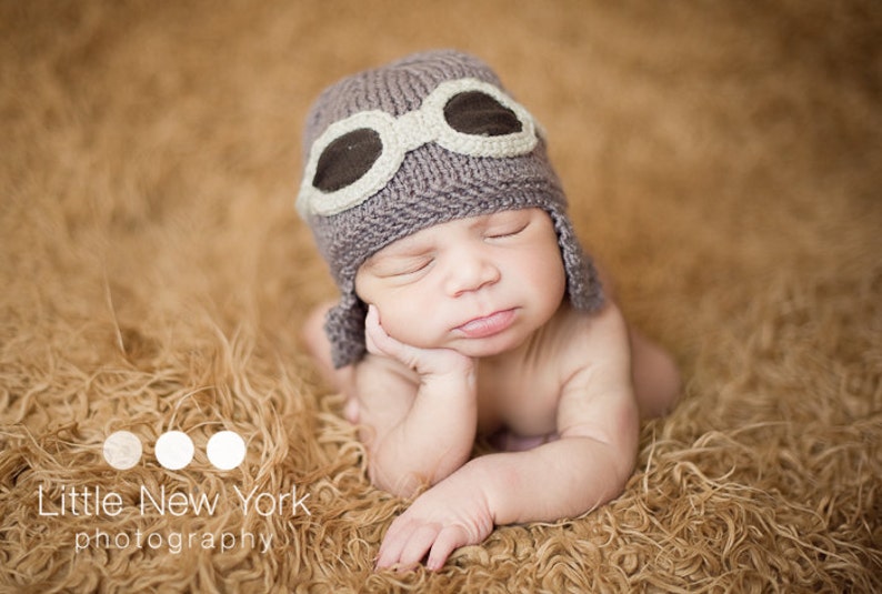 Newborn pilot aviator hat, newborn boy knit hat, newborn hat, baby knit hat, newborn photo prop, baby coming home outfit, baby hospital hat image 1