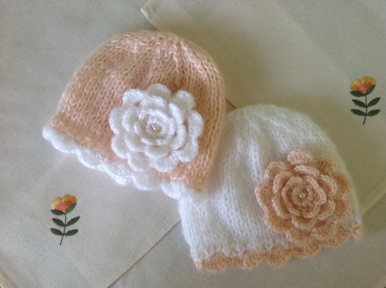 newborn beanie with a large flower, newborn girl beanie, newborn knit hat, newborn photo prop, baby coming home outfit, baby hospital hat image 3