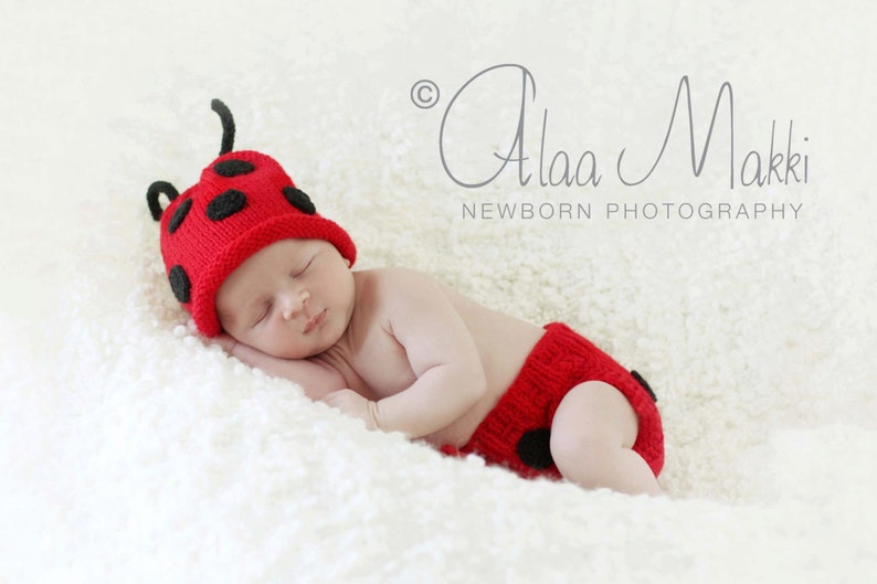 baby props newborn girl newborn knit hat newborn set Little lady bug newborn baby diaper cover and hat set Newborn photo prop