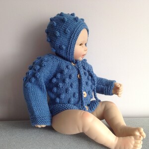 Newborn set for new baby, blue sweater and bonnet set, baby knit set, baby coming home outfit, baby hospital outfit, baby shower gift