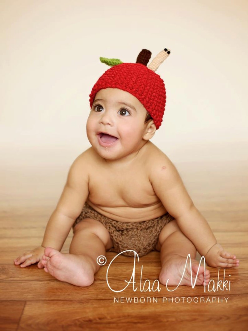knit hat Newborn photo prop photography props newborn hat newborn girl newborn boy Newborn apple beanie with a worm