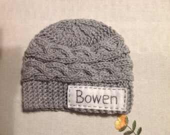 newborn photo prop, lovely gray baby beanie with name, baby coming home hat, personalized baby hat, baby shower gift, baby hospital outfit