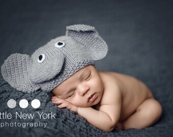 Stickad mössa för nyfödda elefanter, babyfotorekvisita, outfit för hemkomst