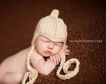 Newborn hand knit hats, beige newborn hat, newborn photo prop, baby hospital hat, newborn coming home outfit, baby shower gift, baby knits