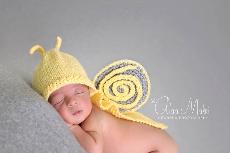Lovely Yellow Snail Girls Boy Baby Clothes Newborn Knit Crochet Photography Prop