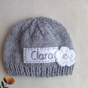 gray newborn hat, personalized newborn hat, newborn girl, monogram baby hat, beanie with name, newborn photo prop, baby coming home outfit