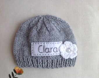 Personalized Gray Newborn Hat: Monogrammed Baby Beanie, Photo Prop