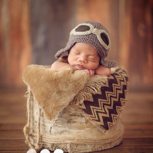 Newborn pilot aviator hat, newborn boy knit hat, newborn hat, baby knit hat, newborn photo prop, baby coming home outfit, baby hospital hat image 4