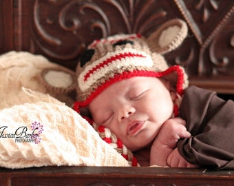 handmade monkey newborn hat, newborn photo prop, newborn hat, knit newborn animal, halloween baby hand knit hat, baby coming home outfit