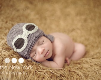 Newborn pilot aviator hat , newborn photo prop, newborn coming home outfit, newborn knit hat, hand knit pilot baby hat, baby shower gift