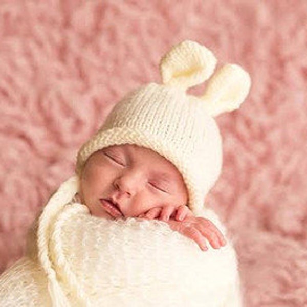 Newborn photo prop, bunny newborn hat, newborn easter spring hat, newborn rabbit knit hat, baby coming home hat, baby hospital outfit