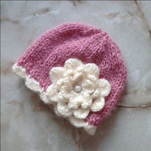 newborn beanie with a large flower, newborn girl beanie, newborn knit hat, newborn photo prop, baby coming home outfit, baby hospital hat image 7