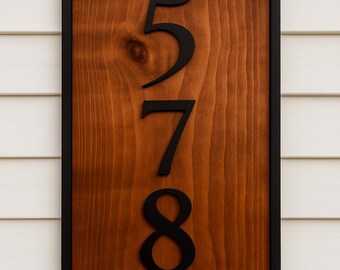 Letrero de pared con número de casa personalizado: placa de dirección moderna de estilo rústico
