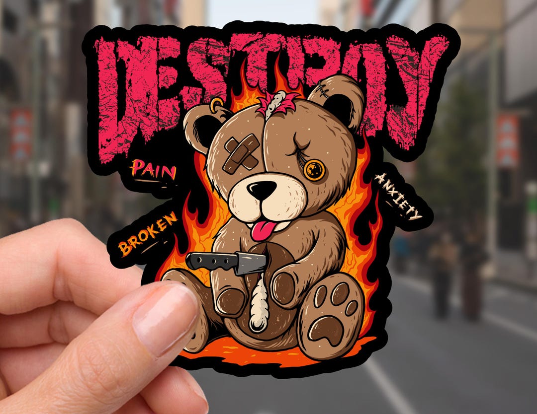 Broken Teddy Bear Sticker – Destroyed Plush Art, Mental Health, Anxiety ...