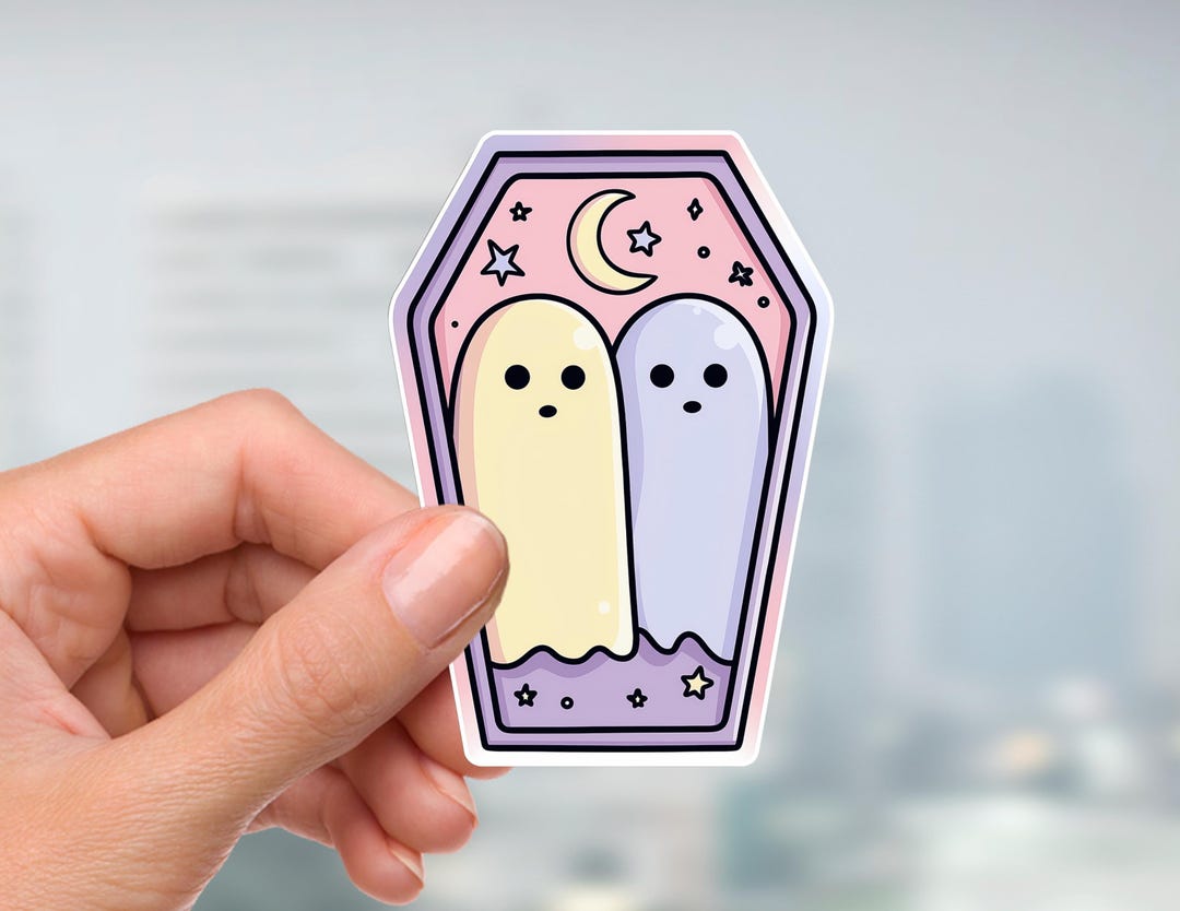 Cute Pastel Ghost Sticker – Kawaii Halloween Coffin Ghosts, Spooky Cute ...