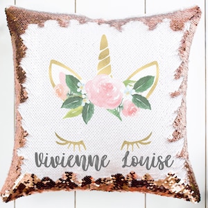 Unicorn Sequin Pillow Cover, Personalized Throw Pillow Case / Name Pillow, Personalized Gift, Daughter Gift, Famous Unicorn Face