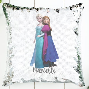Frozen Gifts Elsa Anna Reversible Sequin Pillow Cover Case, Personalized Name, Hidden Message, Princess birthday, Arendelle Princess Room
