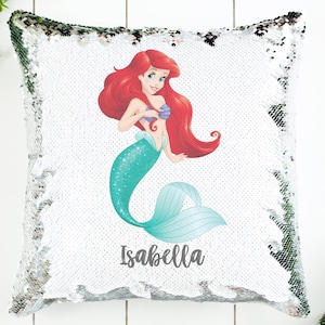 Ariel Sequin Pillow Cover, Ariel Pillow Case, Little Mermaid Decor, Personalized Name, Custom Hidden Message, Under the Sea, Red Hair