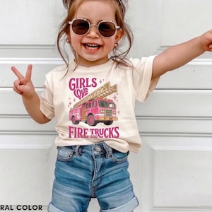 Pink Fire Truck Toddler Girl Shirt, Future Firefighter Tee, Girls Fire Engine Outfit, Cute Birthday Gift for Kids image 2