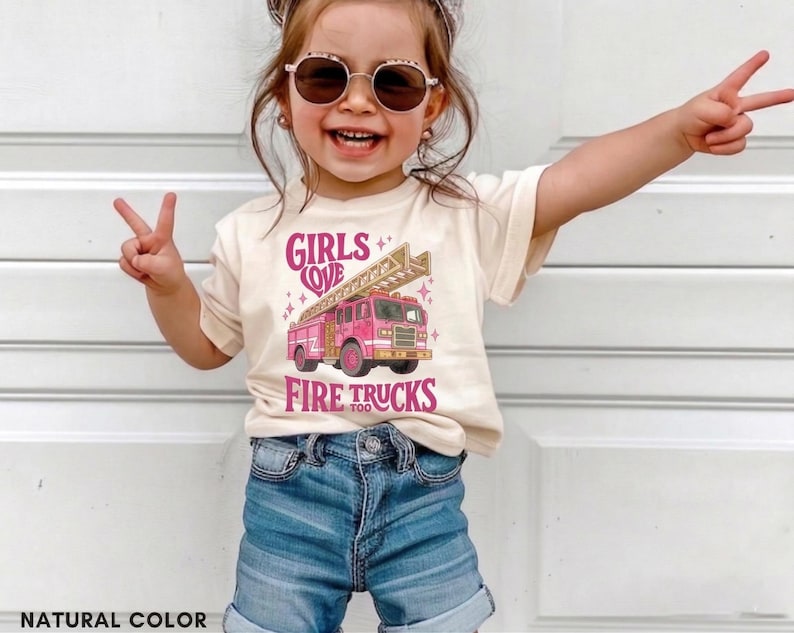 Pink Fire Truck Toddler Girl Shirt, Future Firefighter Tee, Girls Fire Engine Outfit, Cute Birthday Gift for Kids image 2