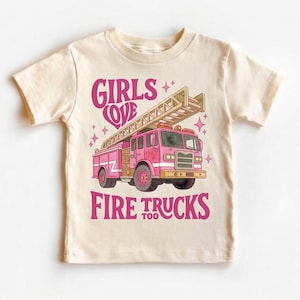 Pink Fire Truck Toddler Girl Shirt, Future Firefighter Tee, Girls Fire Engine Outfit, Cute Birthday Gift for Kids image 1