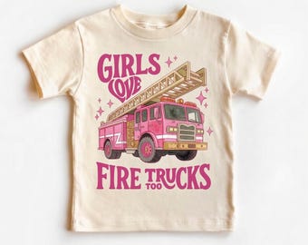 Pink Fire Truck Toddler Girl Shirt, Future Firefighter Tee, Girls Fire Engine Outfit, Cute Birthday Gift for Kids