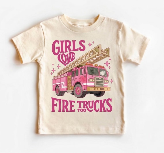 Pink Fire Truck Toddler Girl Shirt, Future Firefighter Tee, Girls Fire Engine Outfit, Cute Birthday Gift for Kids